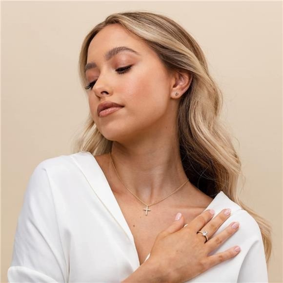 14K Gold Plated Cross Necklace for Women | Cross Pendant | Necklaces for Women - Picture 3 of 5